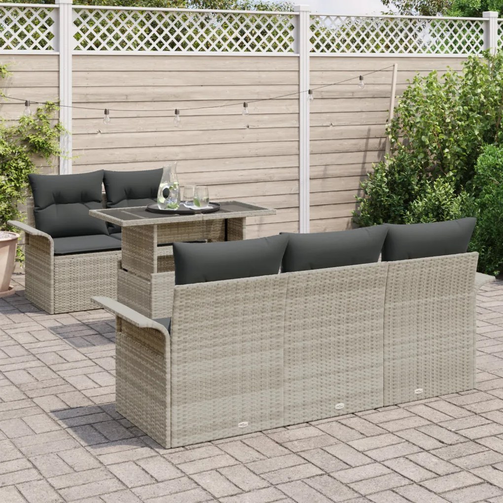 6 Darabos Kert Sofa Szett Párnákkal Világosszürke Poli Rattan