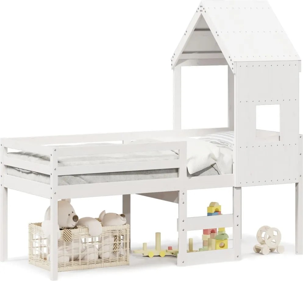 vidaXL fehér tömör fenyőfa magasított ágy tetővel 80 x 200 cm