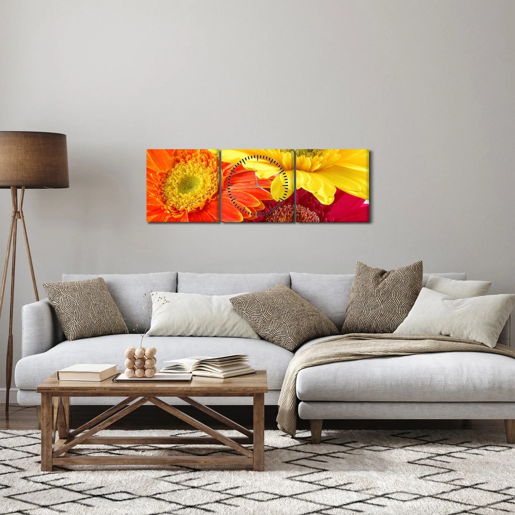 Kép - Virágok Gerbery (órával) (90x30 cm)