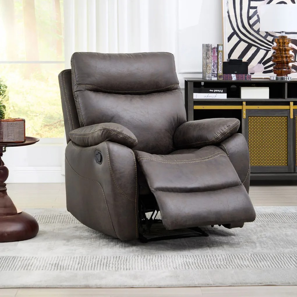 TV és relax fotel kézi vezérléssel, kávébarna huzattal és vintage dekorációval