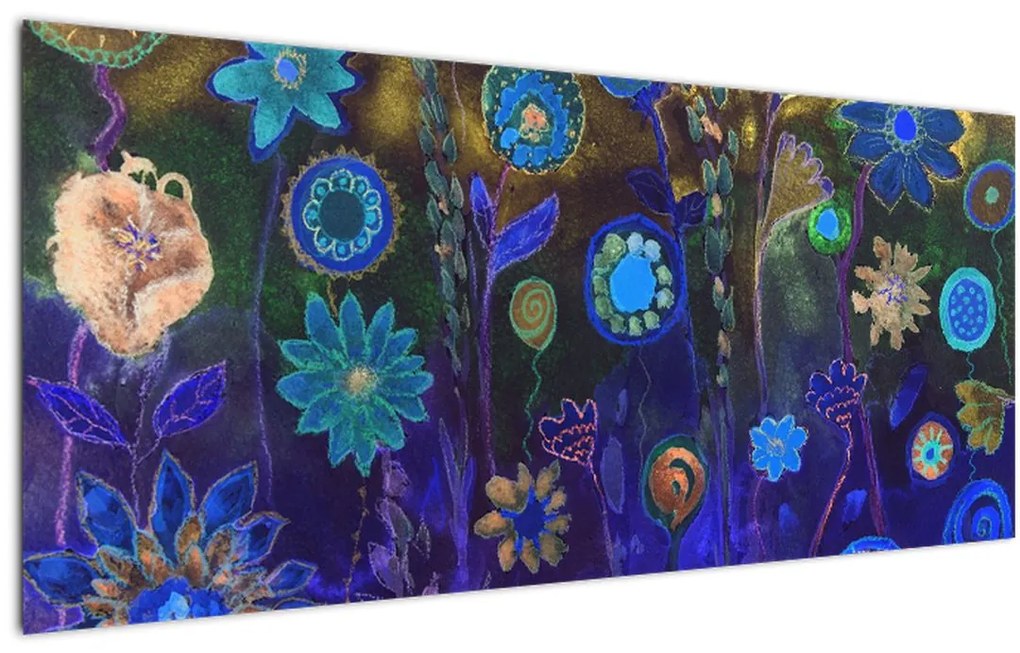 Sötétkék virágok képe (120x50 cm)