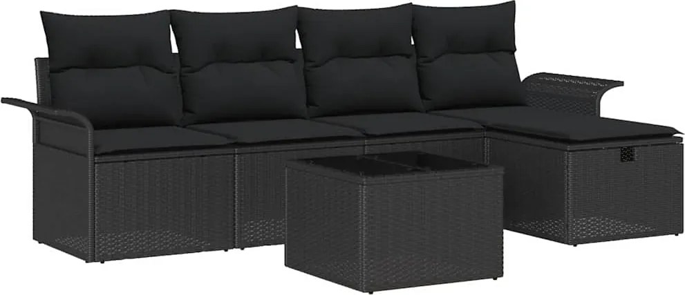 vidaXL Kerti Kanapé Szett párnával tárolóval 6 pcs Fekete Poli rattan
