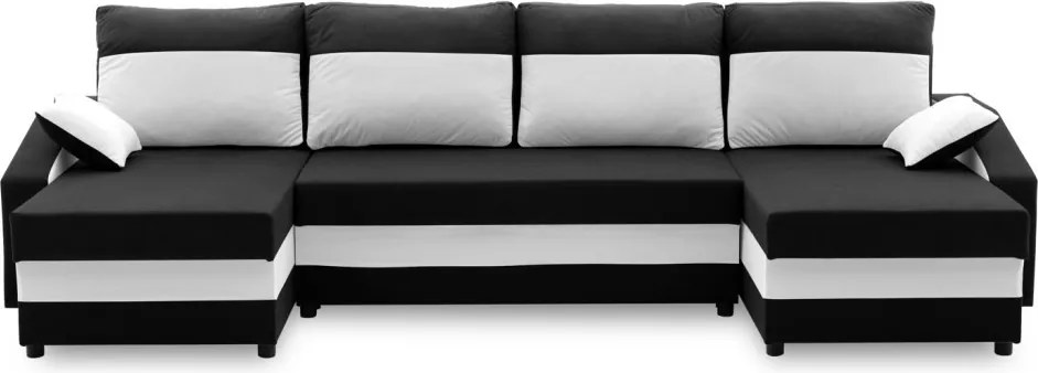 Sparta sarokkanapé, 1 ágyneműtartóval, szövet anyag, univerzális oldal, hab töltet, fekete - fehér