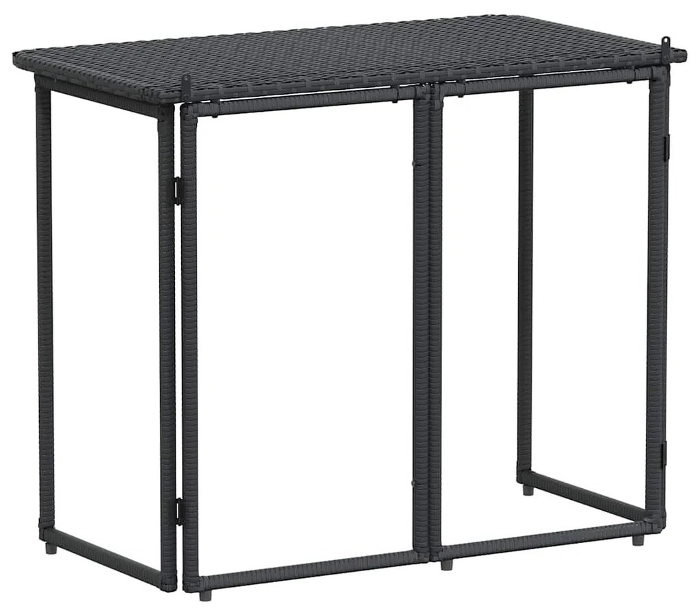 fekete polyrattan összecsukható kerti asztal 90x51x75 cm