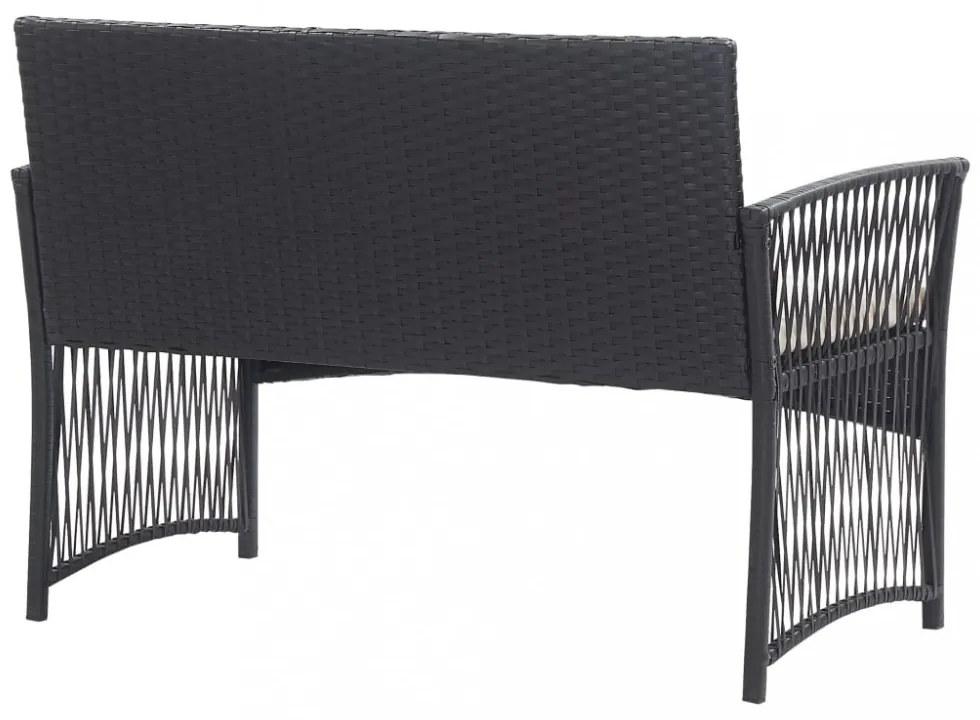 4-részes fekete kerti polyrattan bútorszett párnákkal