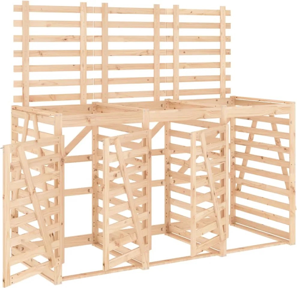 vidaXL tripla tömör fenyőfa görgős szemeteskuka-tároló