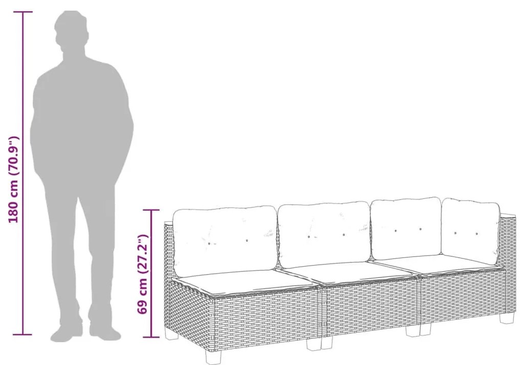 3 személyes bézs polyrattan kerti kanapé párnával