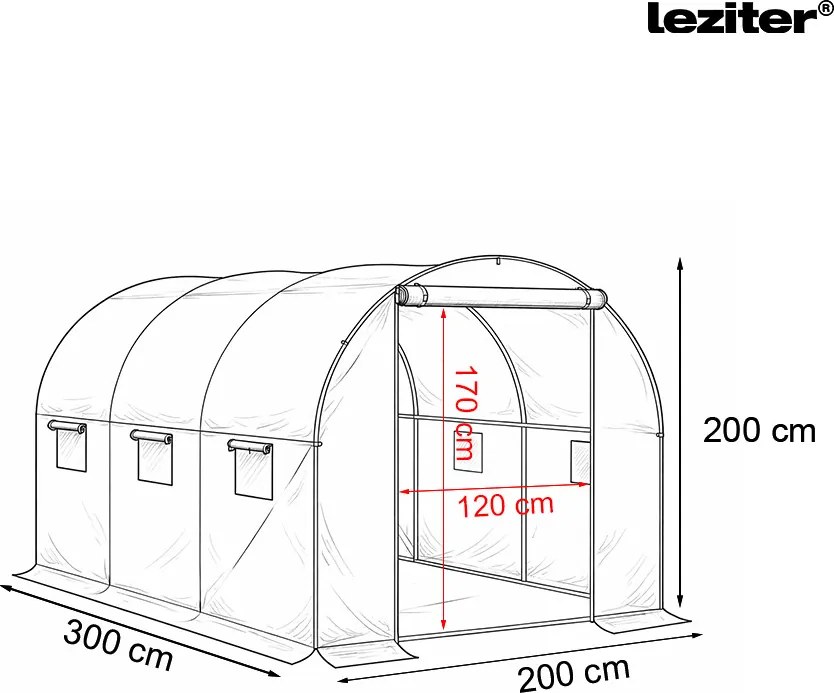 Fóliasátor 200x200x300 cm erősített vázzal+fólia átlátszó