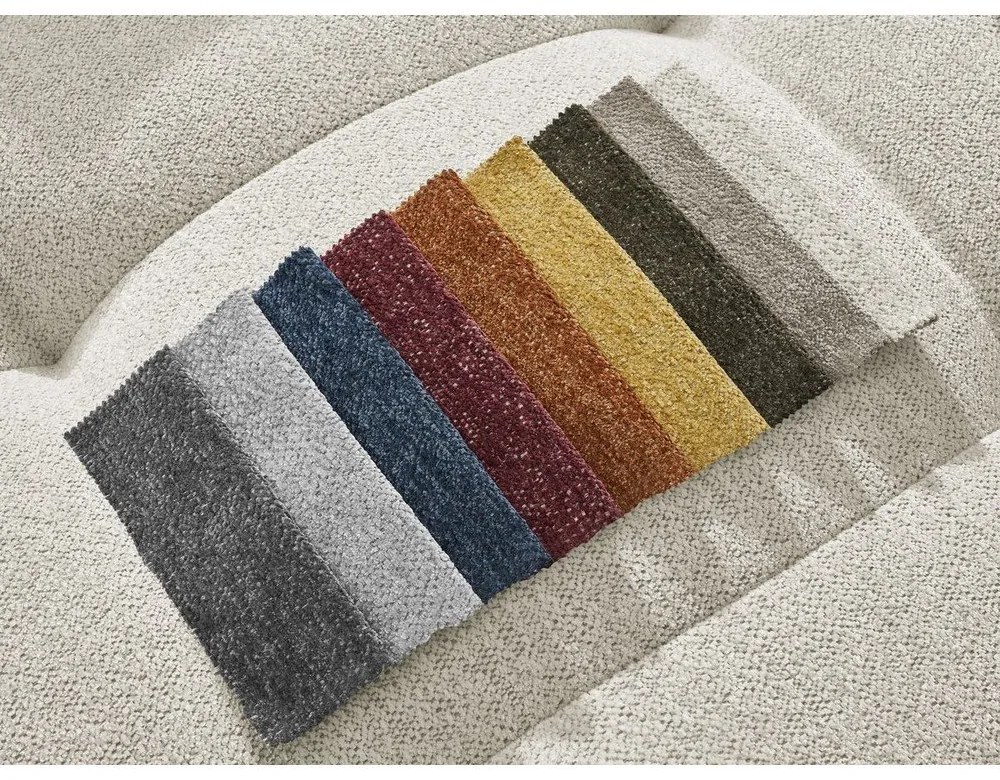 Fehér zsenília kinyitható-tárolóhelyes sarokkanapé (bal oldali-heverő résszel) Roxelane – Bobochic Paris