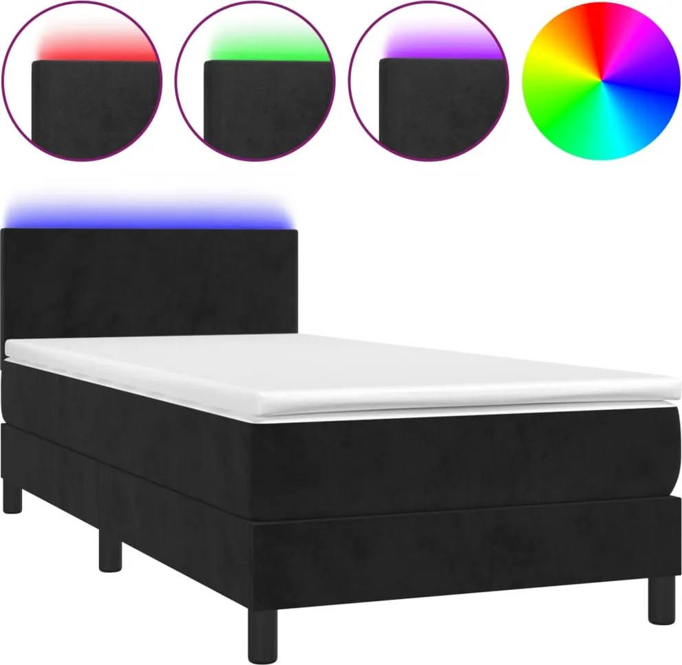 vidaXL fekete bársony rugós és LED-es ágy matraccal 90x190 cm