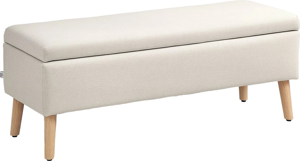 HOMCOM Tárolóspad, Kárpitozott Pad Vászonhatású Felülettel, Ágytámla Pad Fából Készült Lábbal, Tárolós Pad Nappaliba, Hálószobába vagy Előszobába 110