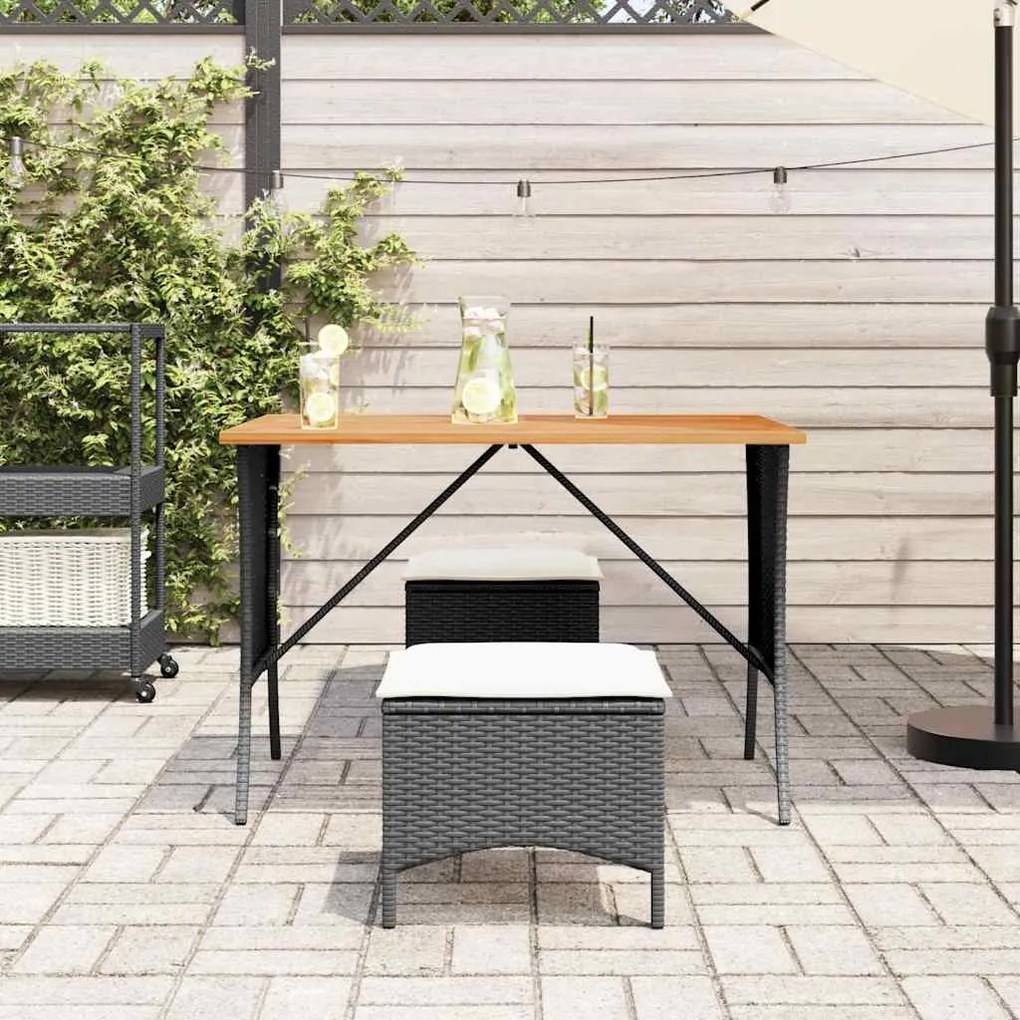 vidaXL fekete polyrattan kerti asztal akácfa lappal 105x75x72 cm