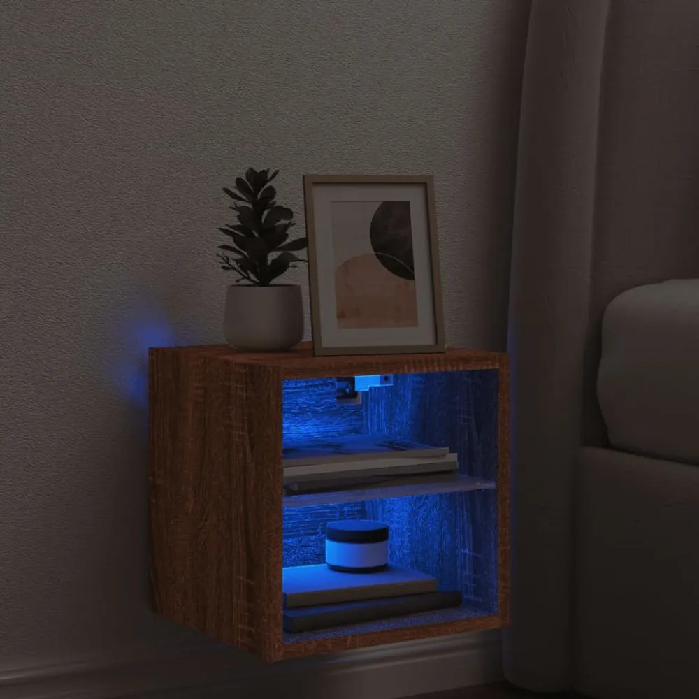barna tölgy színű fali TV-szekrény LED-ekkel 30 x 28,5 x 30 cm