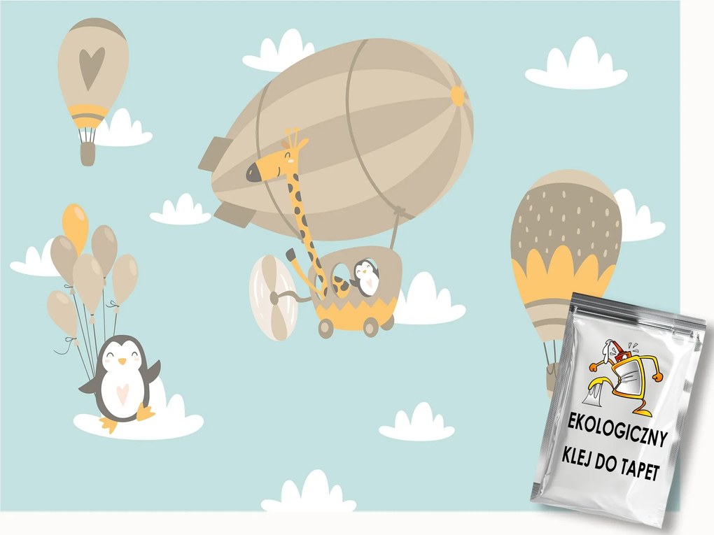 Fotótapéta Flizelina Gyerekek Ég Léggömb Állatok 150x105 ragasztó