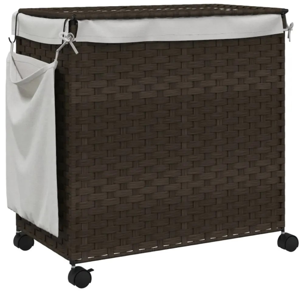 sötétbarna rattan szennyeskosár kerekekkel 60x35x60,5 cm