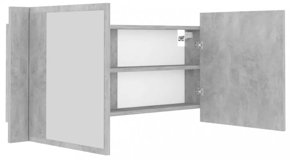 betonszürke akril LED-es tükrös fürdőszobaszekrény 100x12x45 cm