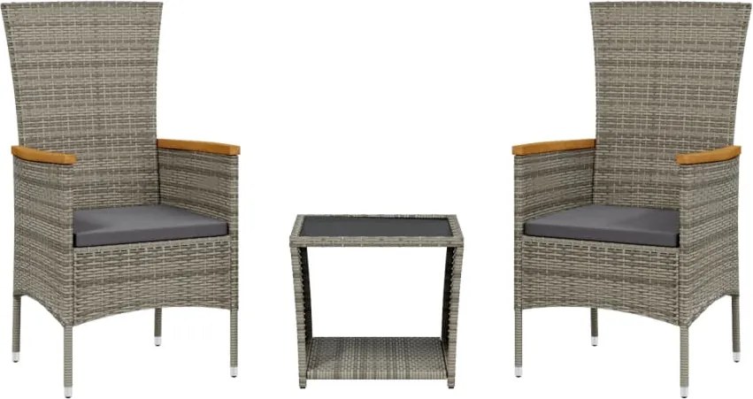 vidaXL 3 részes szürke polyrattan kerti étkezőgarnitúra párnával