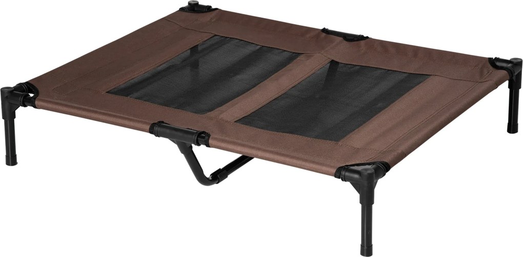 PawHut Kutyafekhely Kültérre, Hűsítő Ágy Nagy Kutyák Számára, Emelt Kutya Ágy Szilárd Fém Kerettel, Lélegző Hálóval Kertbe, 92 x 76 x 18 cm, Kávébarna