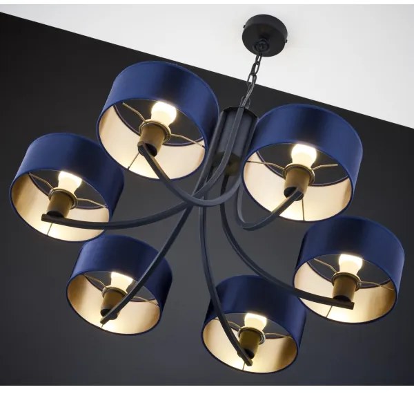 Jupiter 2102 - Láncos csillár ARTHUR 6xE27/15W/230V kék/fekete