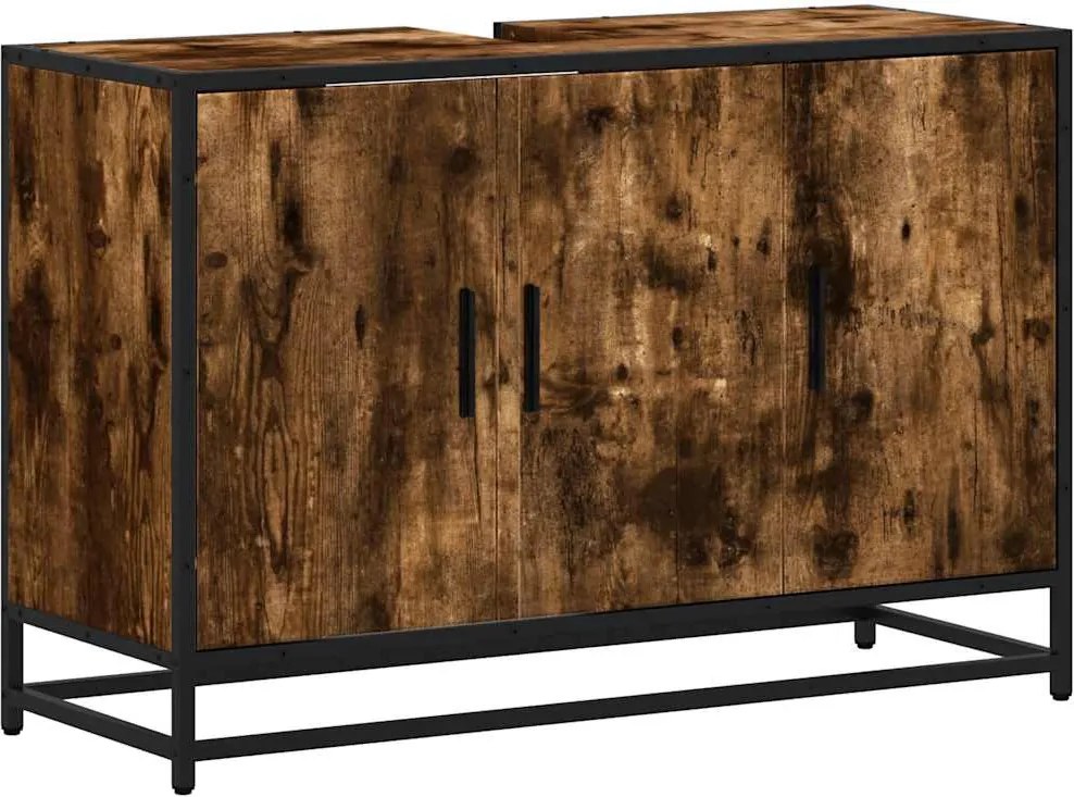 vidaXL füstös tölgy szerelt fa fürdőszobai mosdószekrény 90x33x60 cm