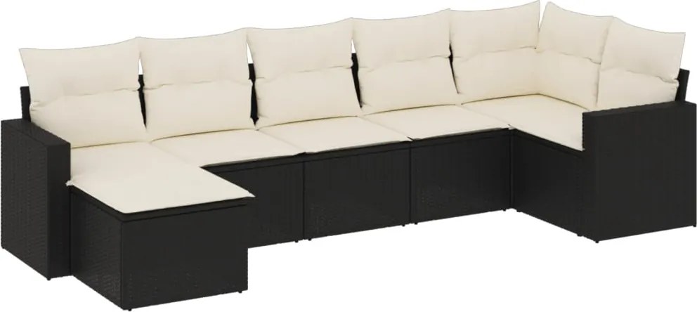 vidaXL 7 részes fekete polyrattan kerti ülőgarnitúra párnával