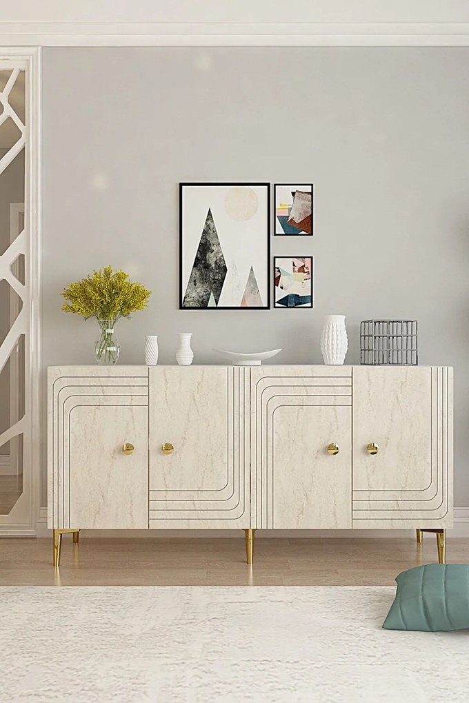 Lessi komód, fehér-travertin, 150 cm – TR555CHM1583