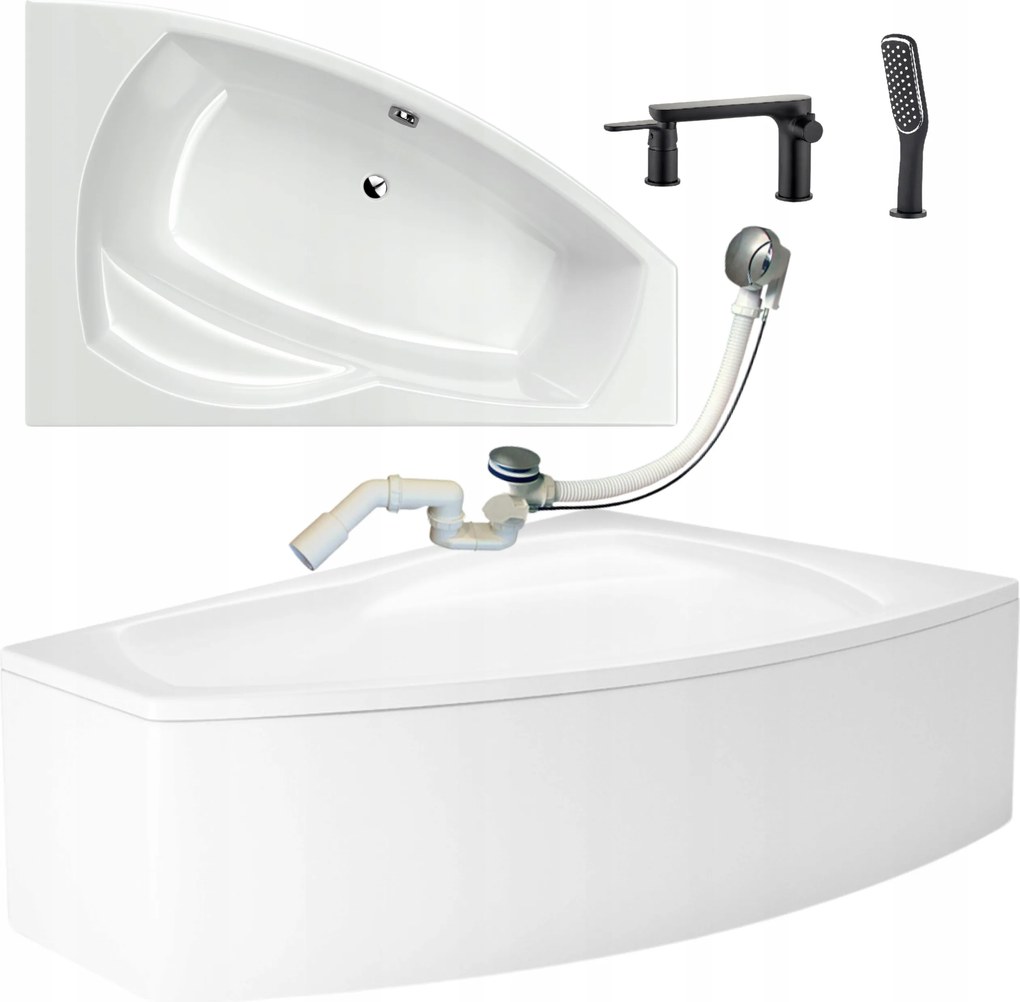 Jobbos Sarokkád Csapteleppel Fekete Ülőke Szifonnal 150X100