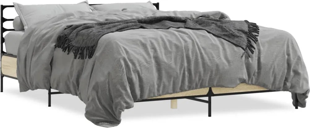 vidaXL sonoma tölgyszínű szerelt fa és fém ágykeret 150 x 200 cm