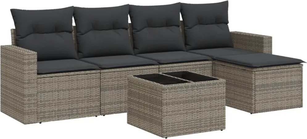 vidaXL 6 részes szürke polyrattan kerti ülőgarnitúra párnákkal