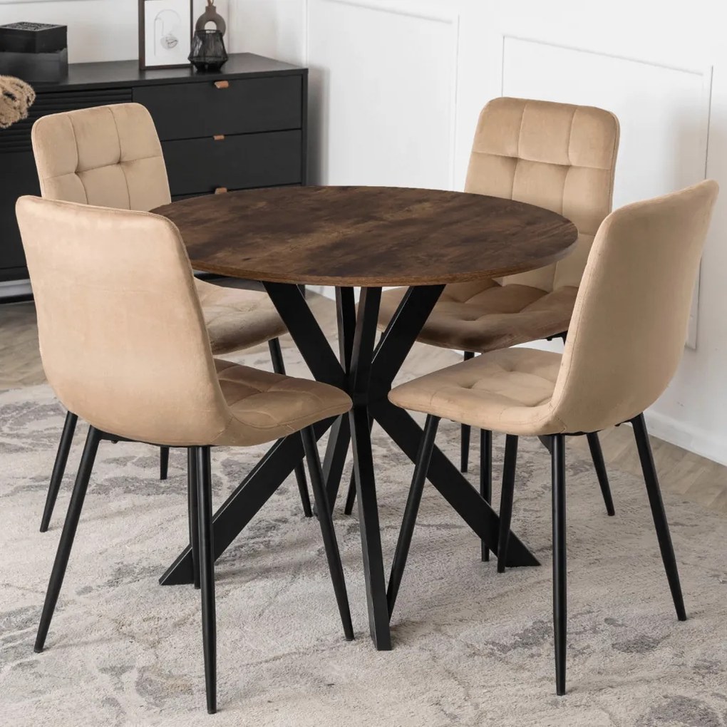 Kerek Étkezőasztal Rusztikus Tölgy/Fekete Színben. LAUREN 90 cm