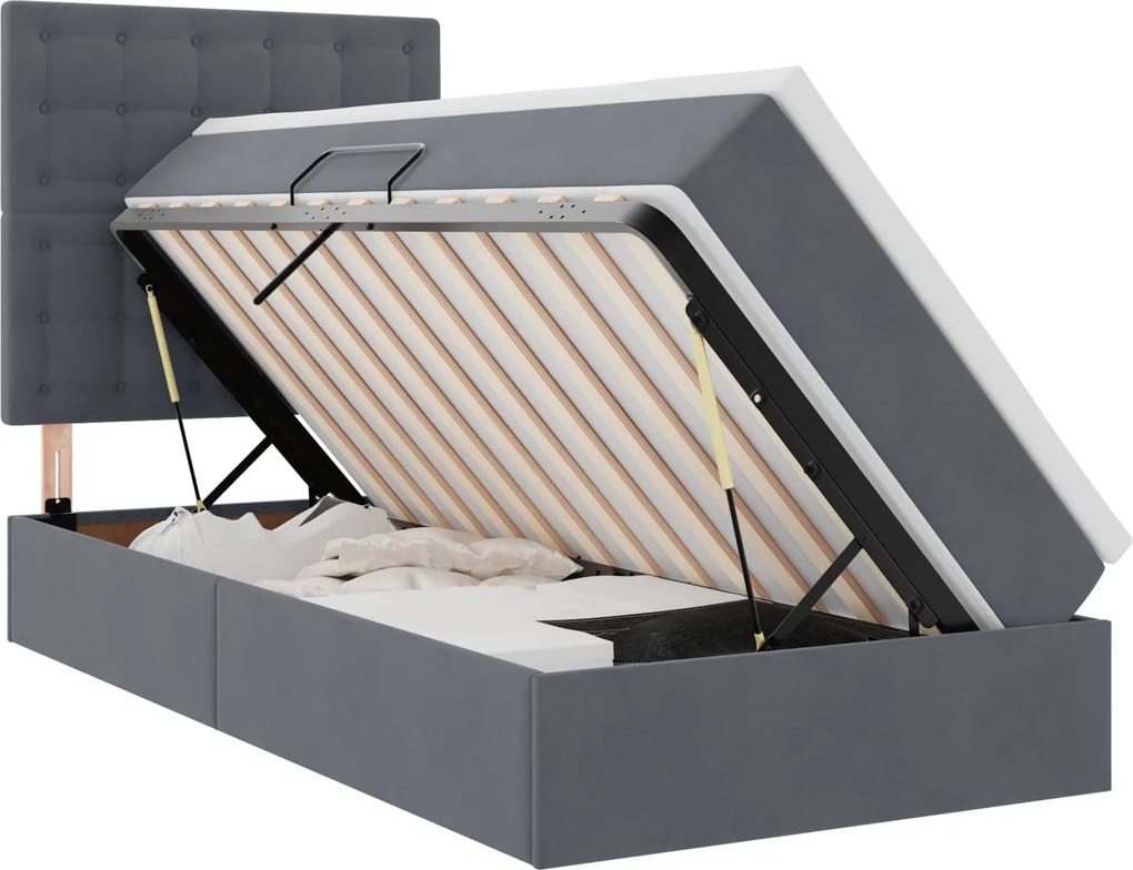 vidaXL Ágy tárolóval és matraccal Sötétszürke 90 x 190 cm Bársony