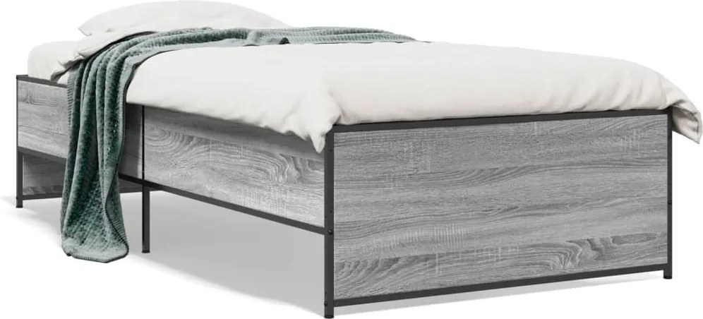 vidaXL sonoma tölgyszínű szerelt fa és fém ágykeret 90 x 190 cm