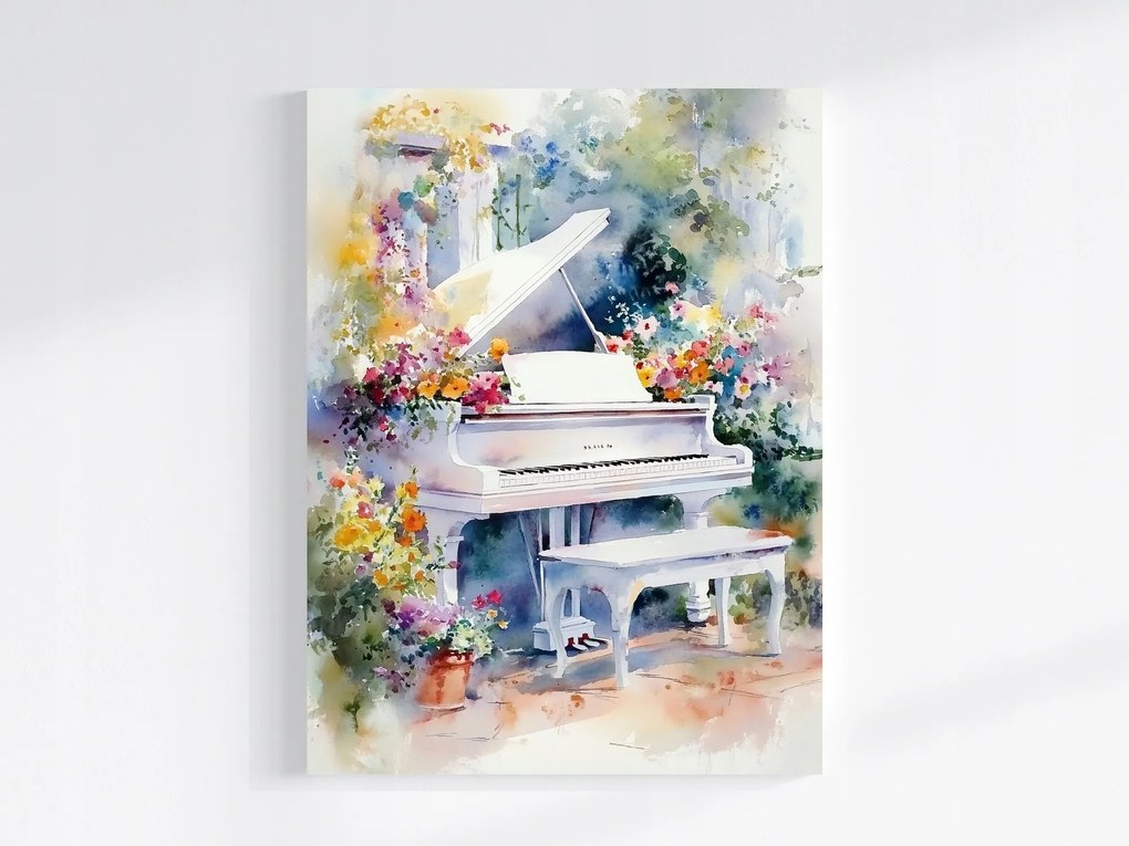 Vászonkép Canvas Akvarell Kert Virágok Tavasz Fehér Zongora 60x80