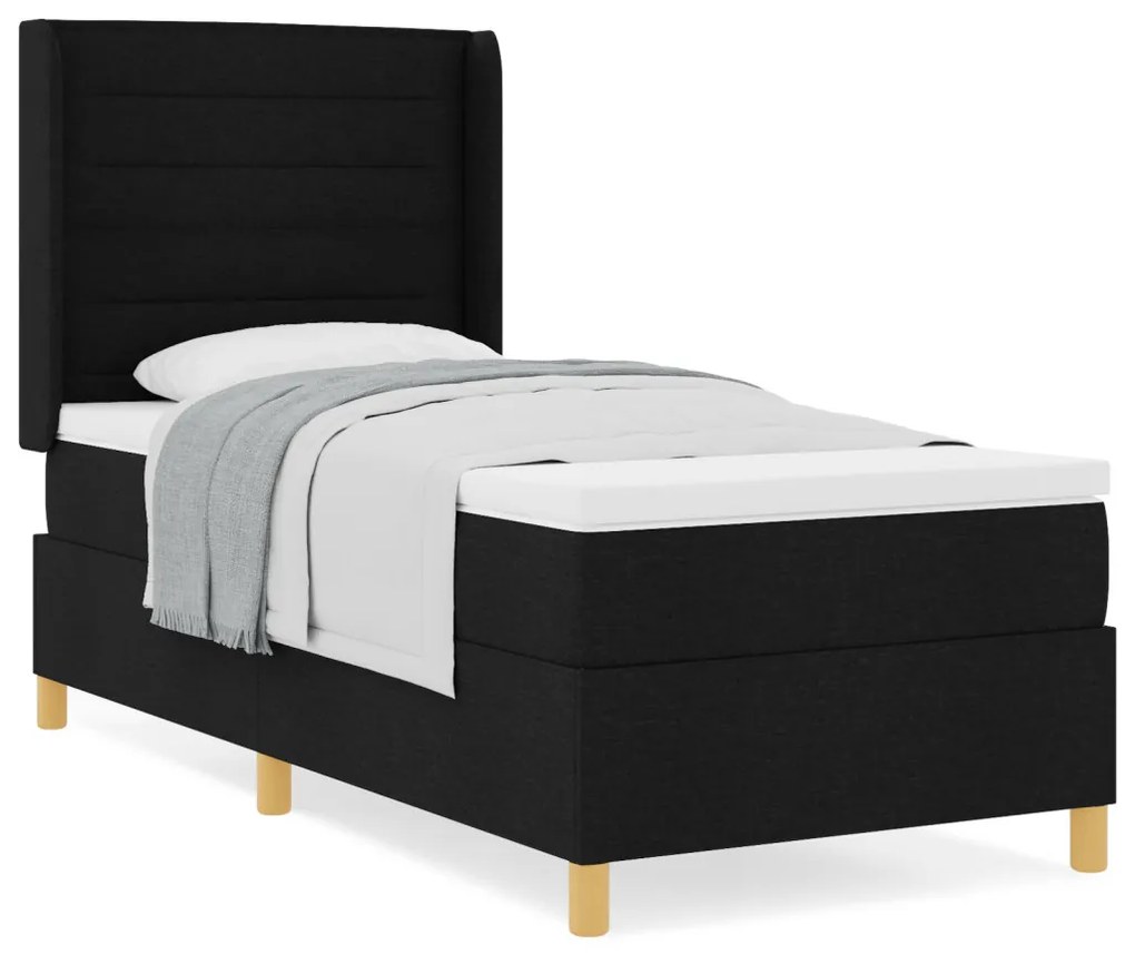 Box Spring ágy matraccal - Fekete, 80x200 cm, Szövet