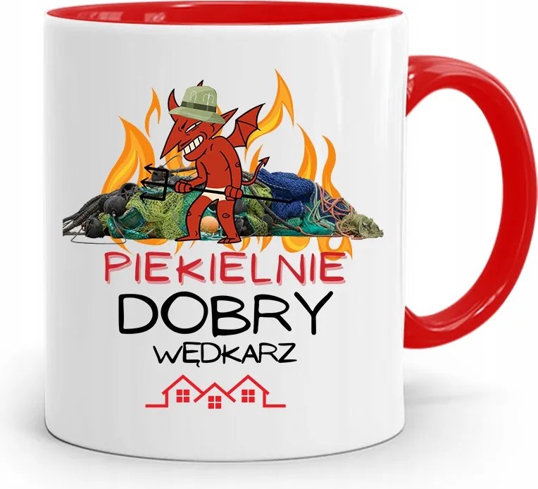 Piros Horgász Bögre Pokolian Jó Horgász fényképes nyomtatással