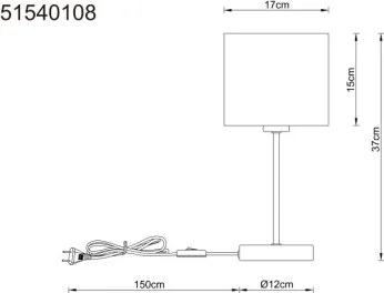 Globo 51540108 Asztali lámpa, fém matt fekete-króm, krém színű vászon, kábel PVC fekete, billenőkapcsoló a kábelen, ø: 170mm, M: 370mm, kábelhossz 1500mm, 1x E27 25W 230V izzó nélkül