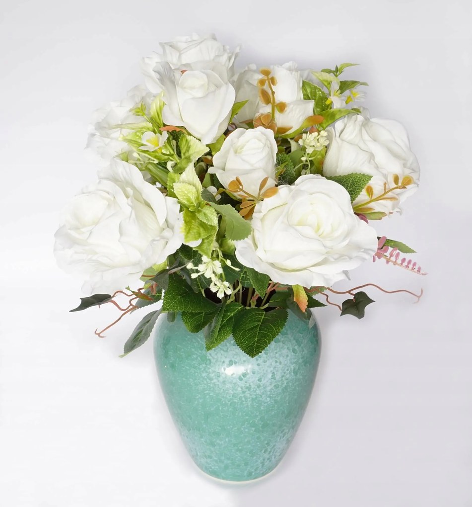 Nagy Műcsokor Rózsaszín rózsák virágok művirág műág Fehér