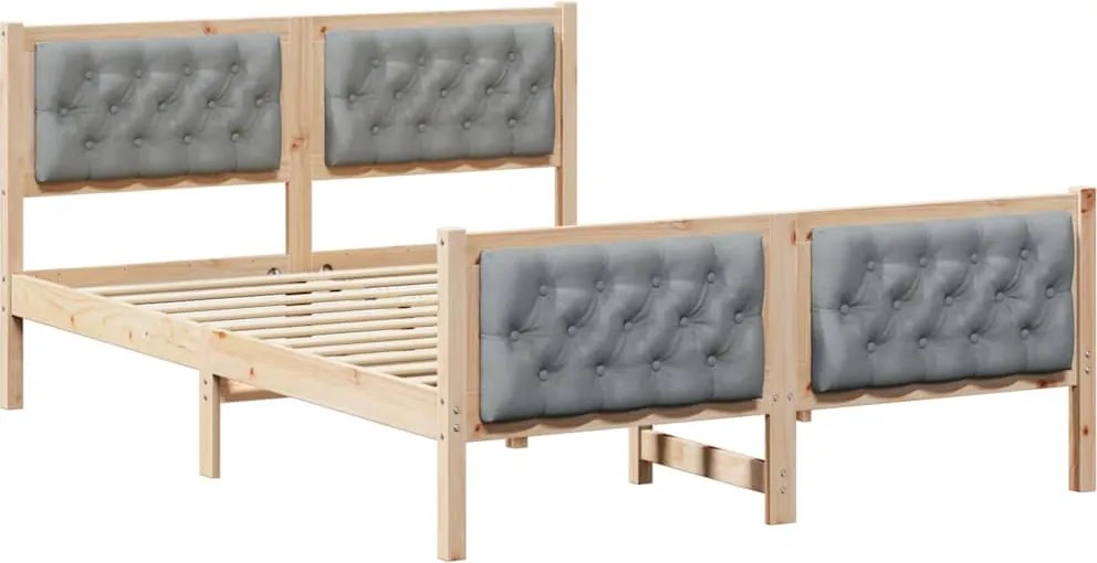vidaXL Ágykeret fejtámlával Világosszürke 140 x 200 cm Tömör fenyőfa