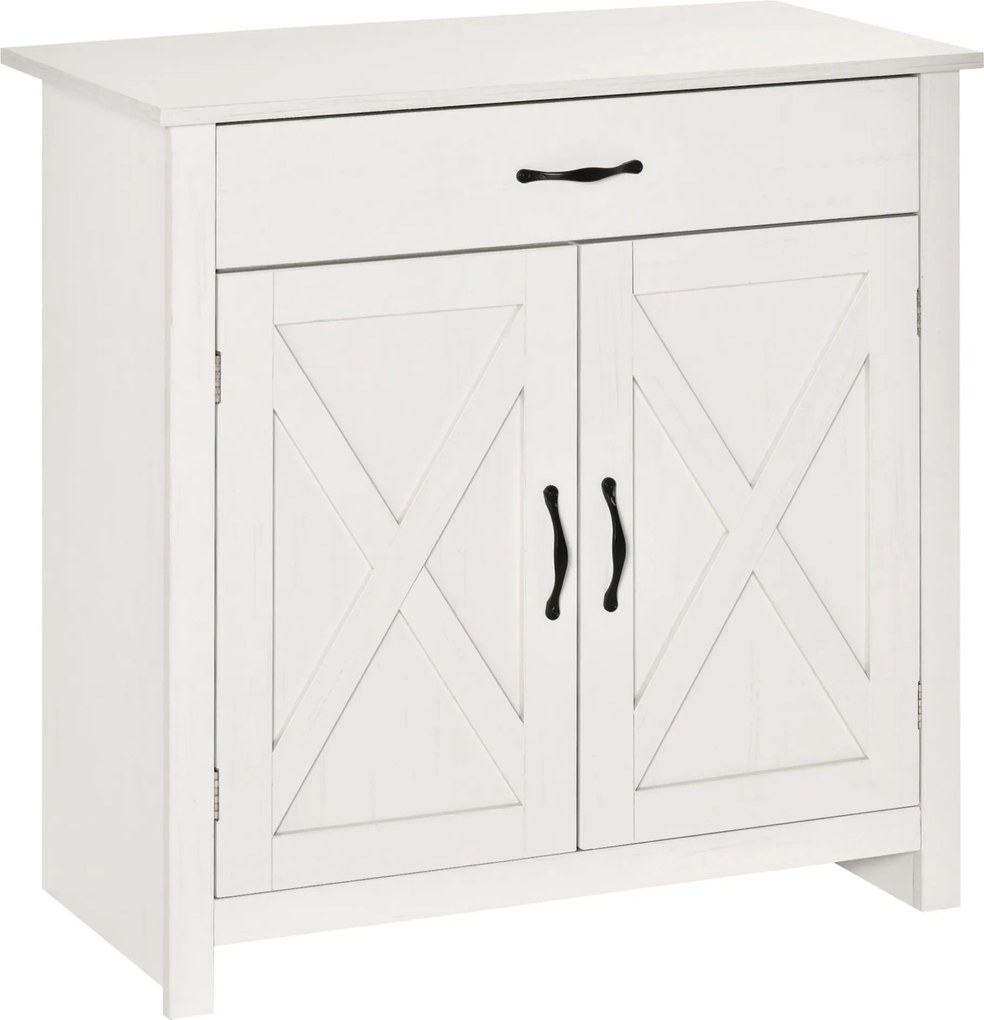 HOMCOM Konyhai Szekrény Élhető Szoba Számára 1 Fiókkal, 2 Ajtóval és Állítható Belső Polccal, Dekoratív Segédbútor Étkezőbe 80x39.7x80 cm Fehér Mosott