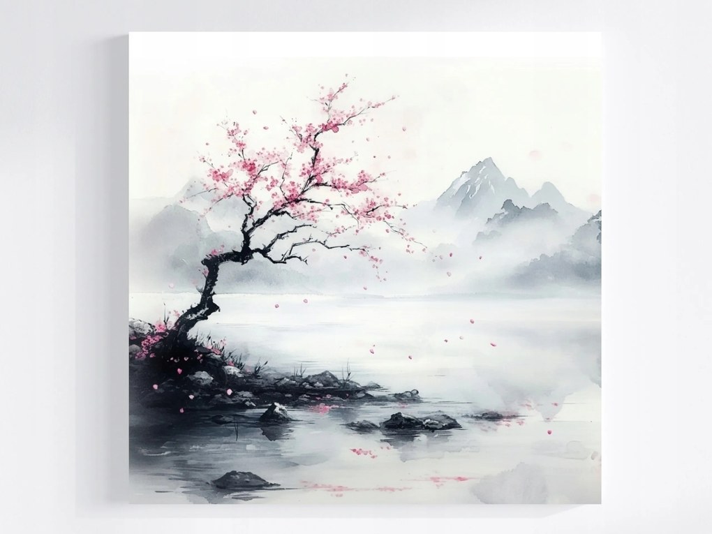 Vászonkép Canvas Grafika Ázsia Japán Cseresznye Tó Sakura 80x80