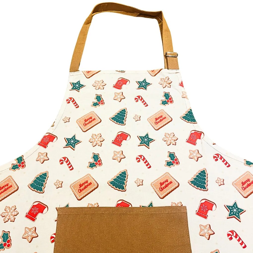 Pamut konyhai kötény karácsonyi barna és fehér mézeskalács mintával TiaHome