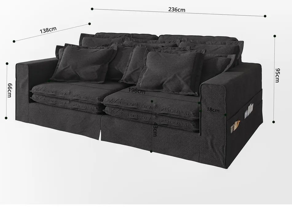 Fekete kanapé 236 cm Nora – Ropez