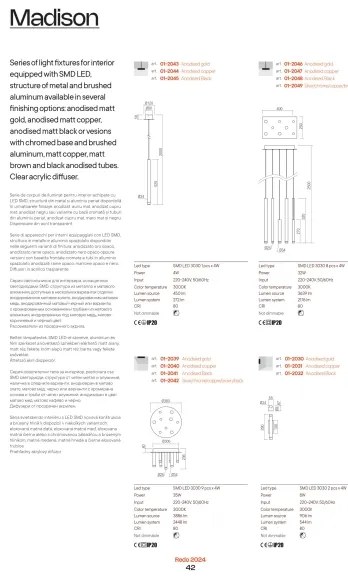 Redo 01-2059 - LED Csillár zsinóron MADISON 16xLED/4W/230V réz