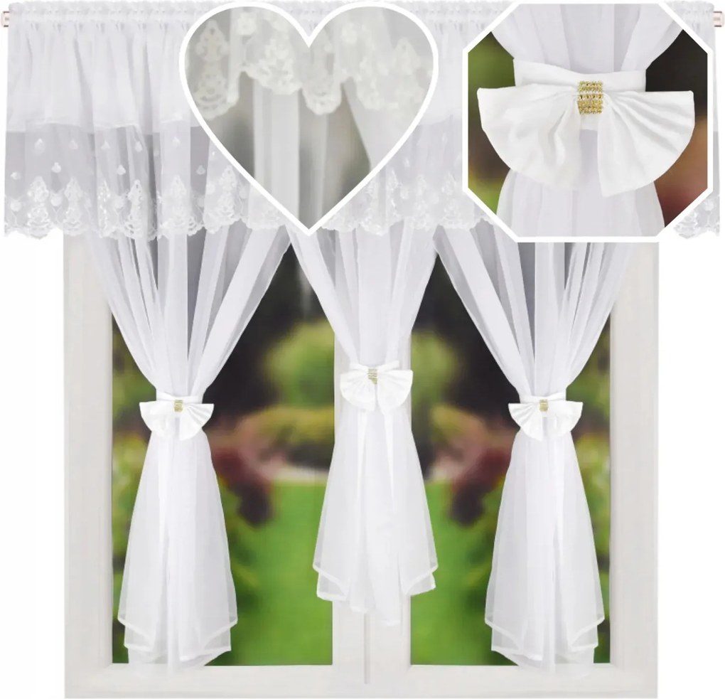 Dekorációs szett dekoratív Lambrekin Hímzéssel Fehér 400x150 cm L 628