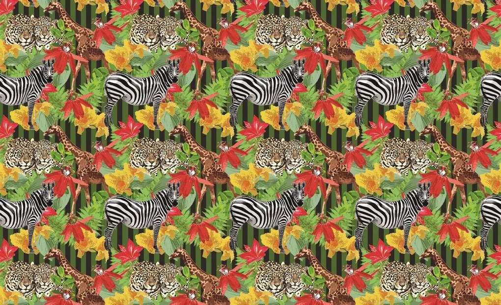 Fotótapéta - Leopárd, zebra és zsiráf a dzsungelben (152,5x104 cm)