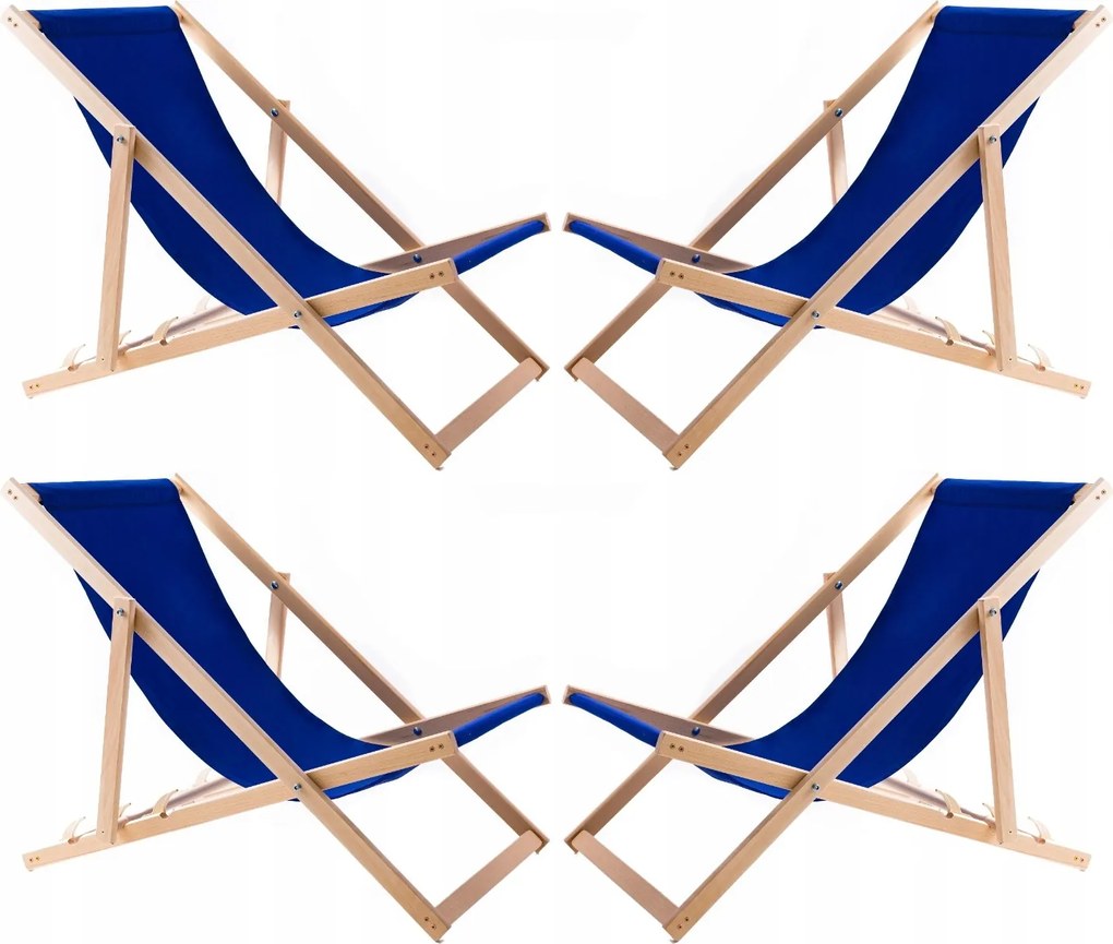 4X Kerti Napozóágy Fából Összecsukható Woodok Kék Szövet