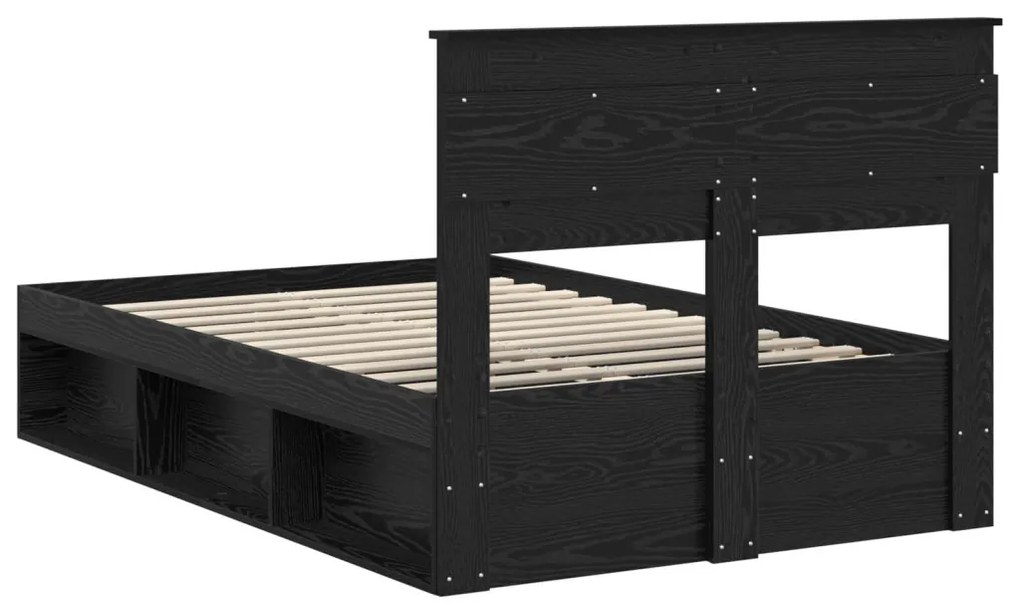 vidaXL Ágykeret matracmal fiókkal Fekete 120 x 190 cm Tömör fenyőfa