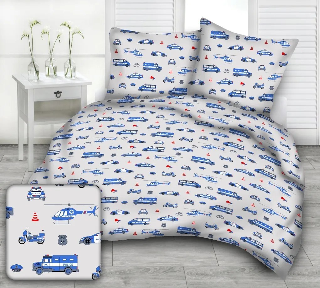 POLICE szürke gyermek pamut ágynemű Ágynemű mérete: 90x135 cm, A csomag tartalma: Készletcsomagolás