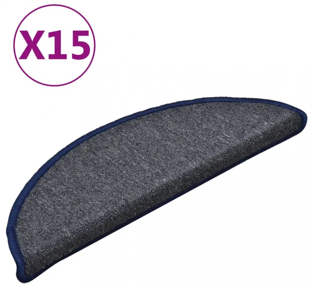 15 db sötétszürke és kék lépcsőszőnyeg 56 x 17 x 3 cm