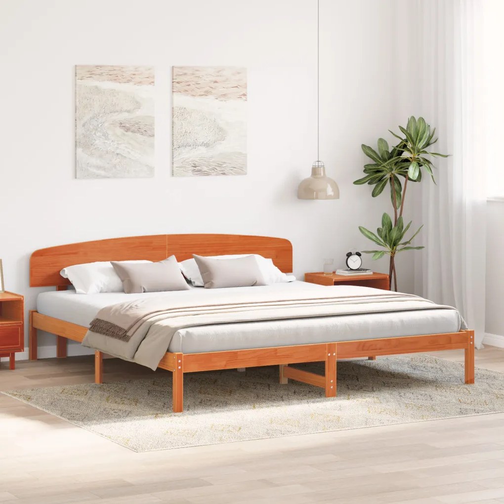 Ágykeret Fejházzal Gyantázott Barna 200x200 cm Tömör Fenyő